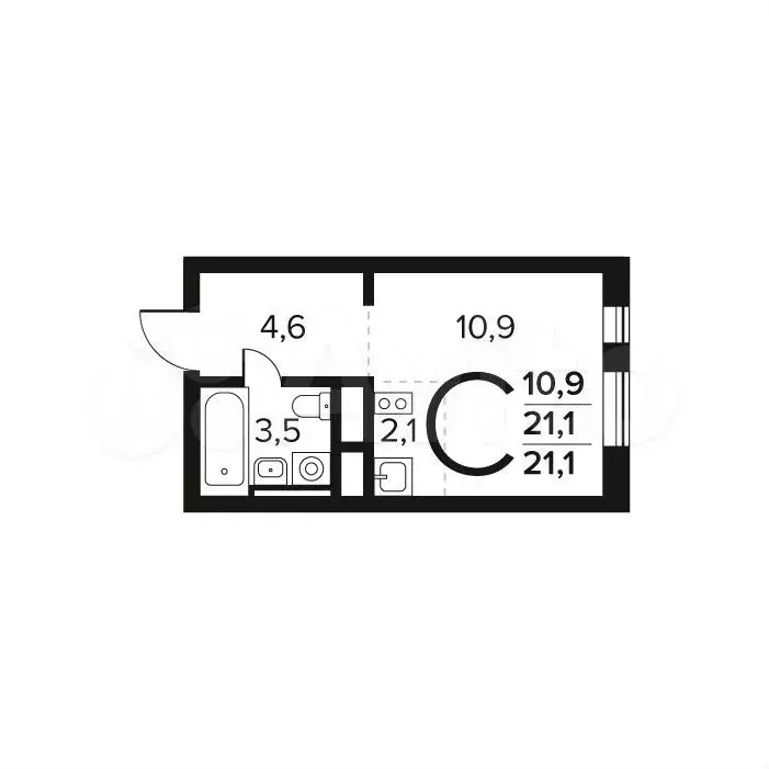 Квартира-студия, 21,1 м, 9/9 эт. - Фото 0