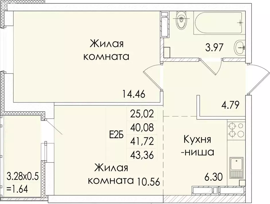 2-комнатная квартира: Ростов-на-Дону, проспект Сиверса, 12Д (41.72 м) - Фото 0