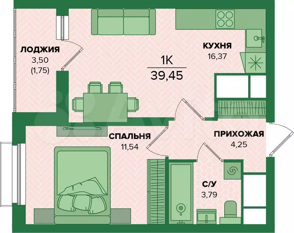 1-к. квартира, 39,5 м, 6/25 эт. - Фото 0