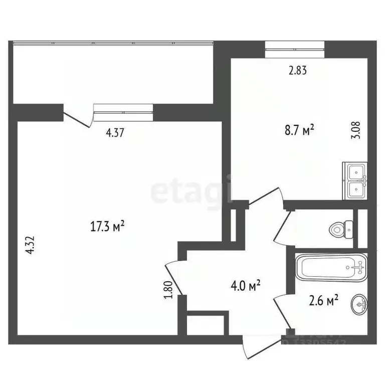 1-к кв. Кемеровская область, Кемерово Ленинградский просп., 30 (33.9 ... - Фото 2