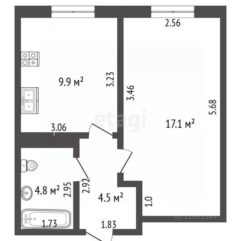 1-к кв. Крым, Симферополь пер. Мраморный (36.3 м) - Фото 2
