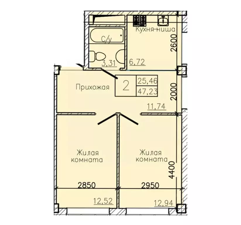 2-к кв. Ставропольский край, Пятигорск  (47.23 м) - Фото 1