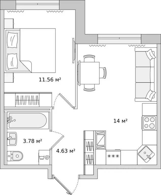 1-к кв. Санкт-Петербург ул. Плесецкая, 24 (33.97 м) - Фото 0