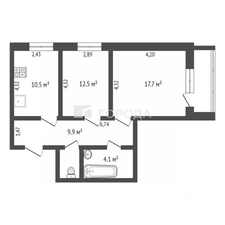 2-к кв. Новосибирская область, Новосибирск ул. Тюленина, 12 (56.6 м) - Фото 0