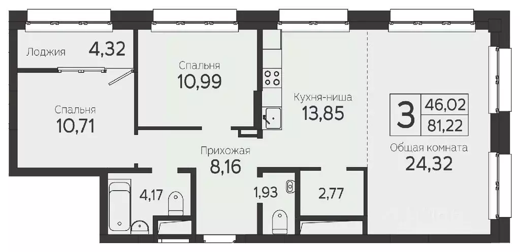 3-к кв. Томская область, Томск Комсомольский просп., 48Б (81.22 м) - Фото 0