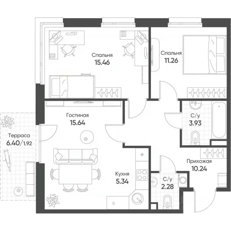 3-к кв. Татарстан, Казань Счастье в Казани жилой комплекс (66.07 м) - Фото 1