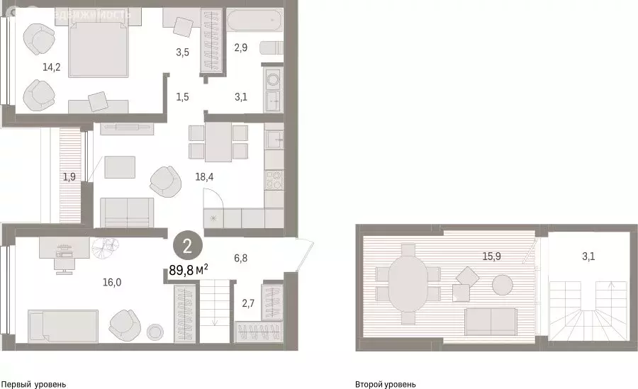 2-комнатная квартира: Тюмень, Мысовская улица, 26к1 (89.76 м) - Фото 1