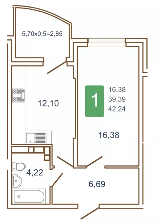 Продаётся 1-к квартира, 43.85 м - Фото 0