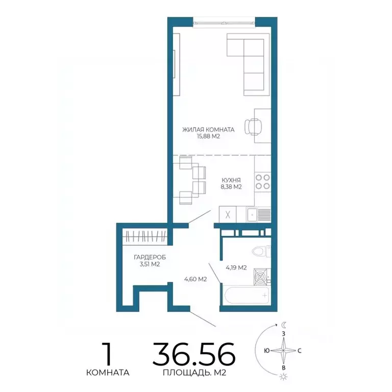 1-к кв. Пензенская область, Пенза Чаадаев жилой комплекс (36.56 м) - Фото 1