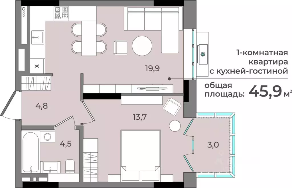 1-к кв. Удмуртия, Ижевск ул. Имени В.С. Тарасова, 6 (45.9 м) - Фото 0