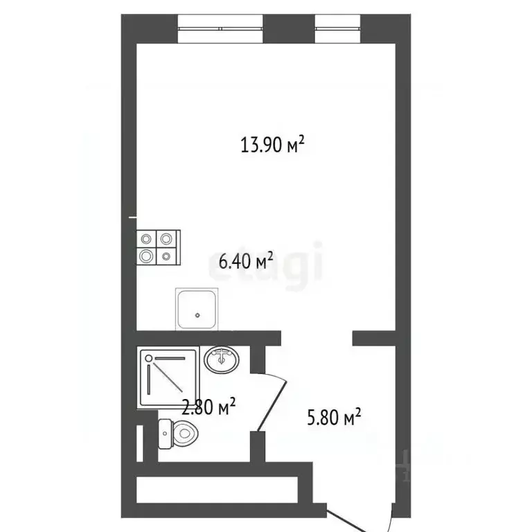 Студия Тюменская область, Тюмень Полевая ул., 117к2 (28.7 м) - Фото 2