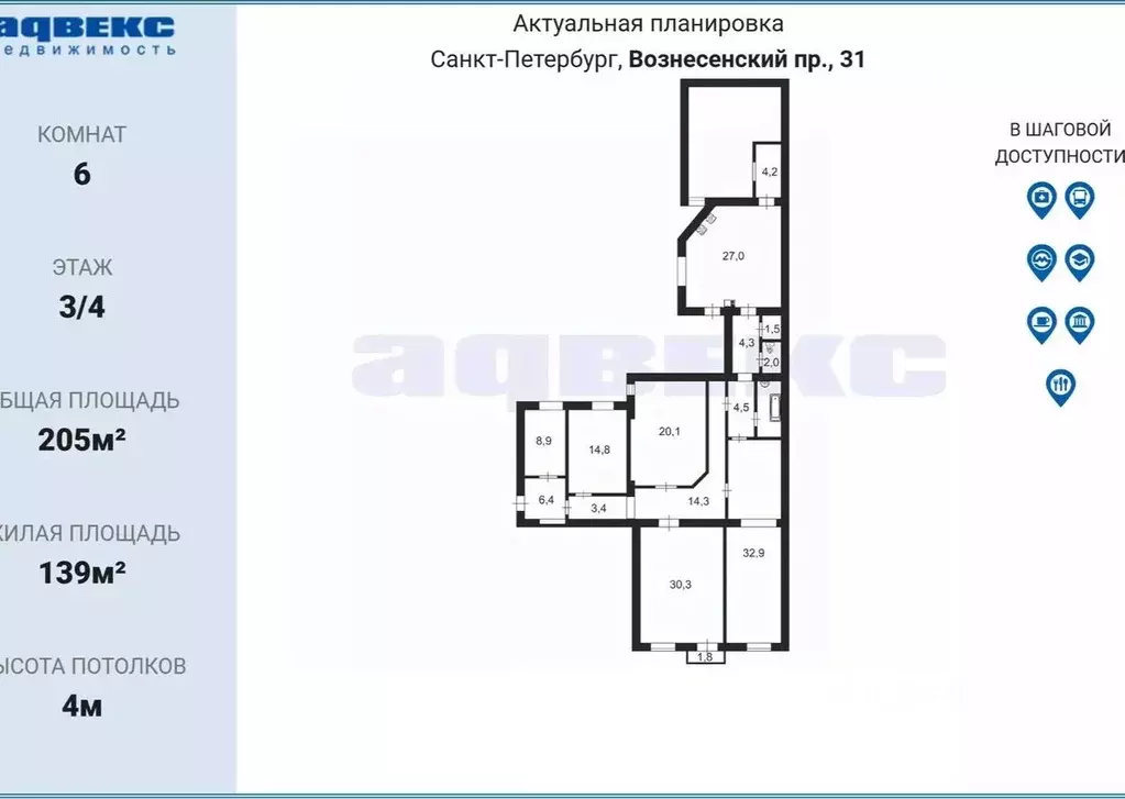 Комната Санкт-Петербург Вознесенский просп., 31 (32.0 м) - Фото 2