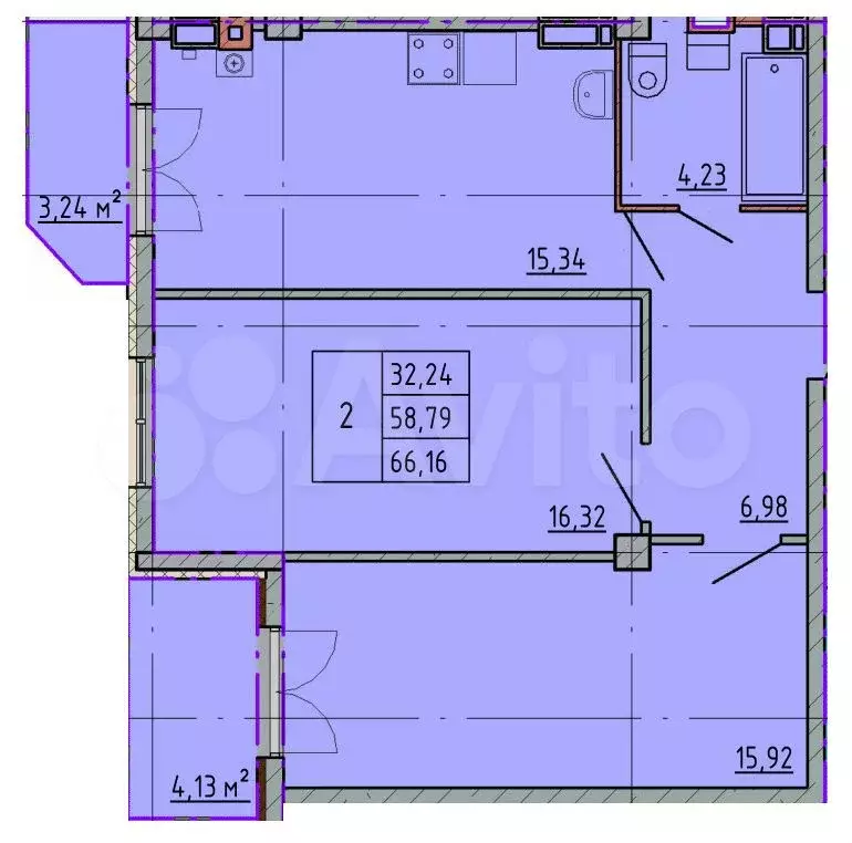 2-к. квартира, 66 м, 5/5 эт. - Фото 0