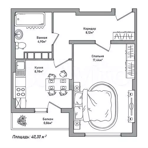 1-к. квартира, 40 м, 3/10 эт. - Фото 0