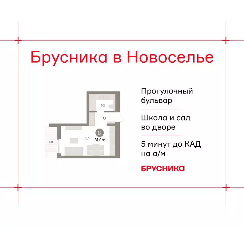 Квартира-студия: городской посёлок Новоселье, ЖК Брусника (31.93 м) - Фото 1