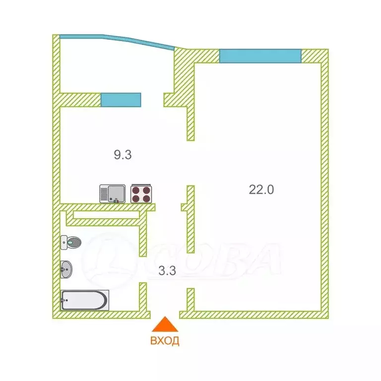 1-комнатная квартира: Патрушева, улица Александра Пушкина, 1 (40 м) - Фото 1