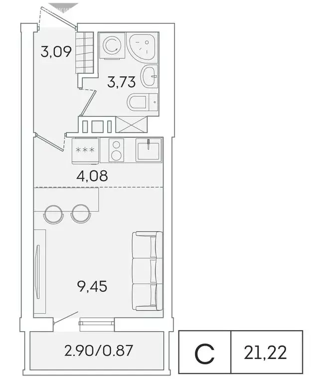 Квартира-студия: Мурино, Екатерининская улица, 11 (20.3 м) - Фото 1