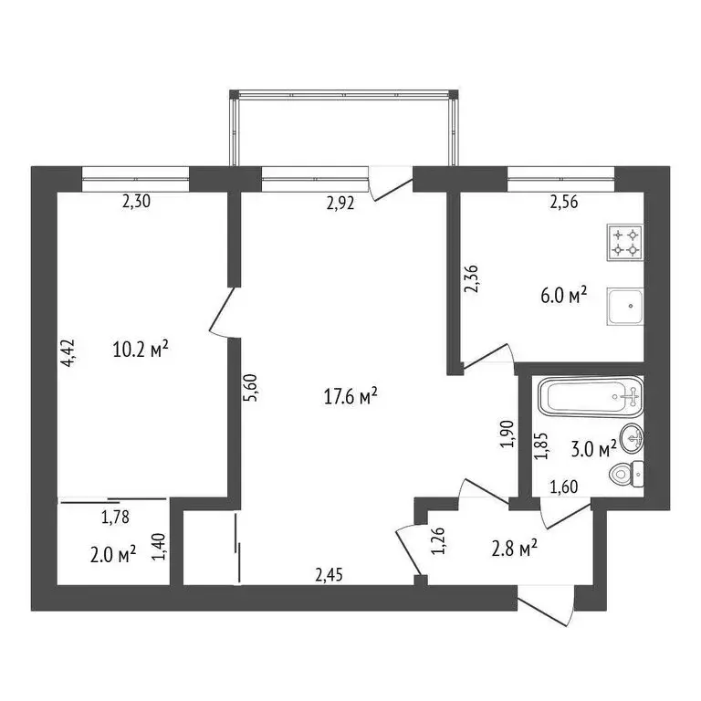 2-комнатная квартира: Благовещенск, посёлок Аэропорт, 1 (42.1 м) - Фото 1
