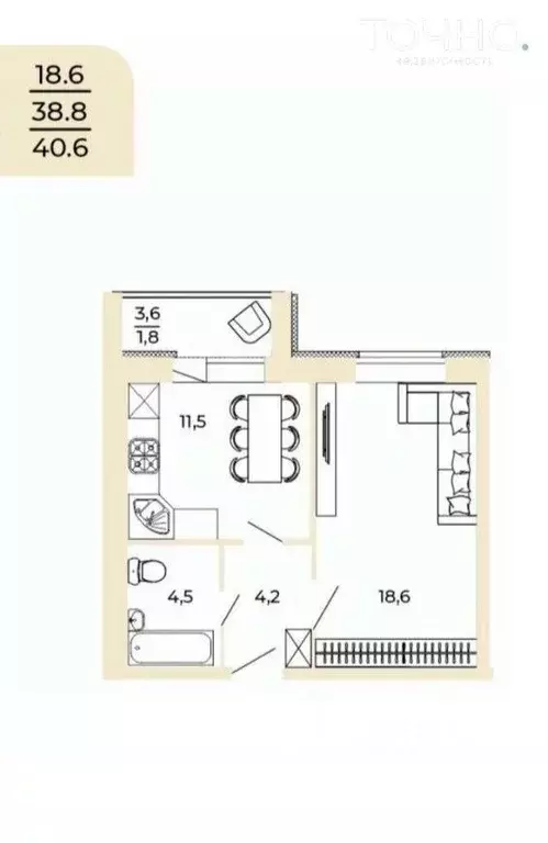 1-к кв. Пензенская область, Пенза ул. Бутузова, 5к1 (40.6 м) - Фото 1
