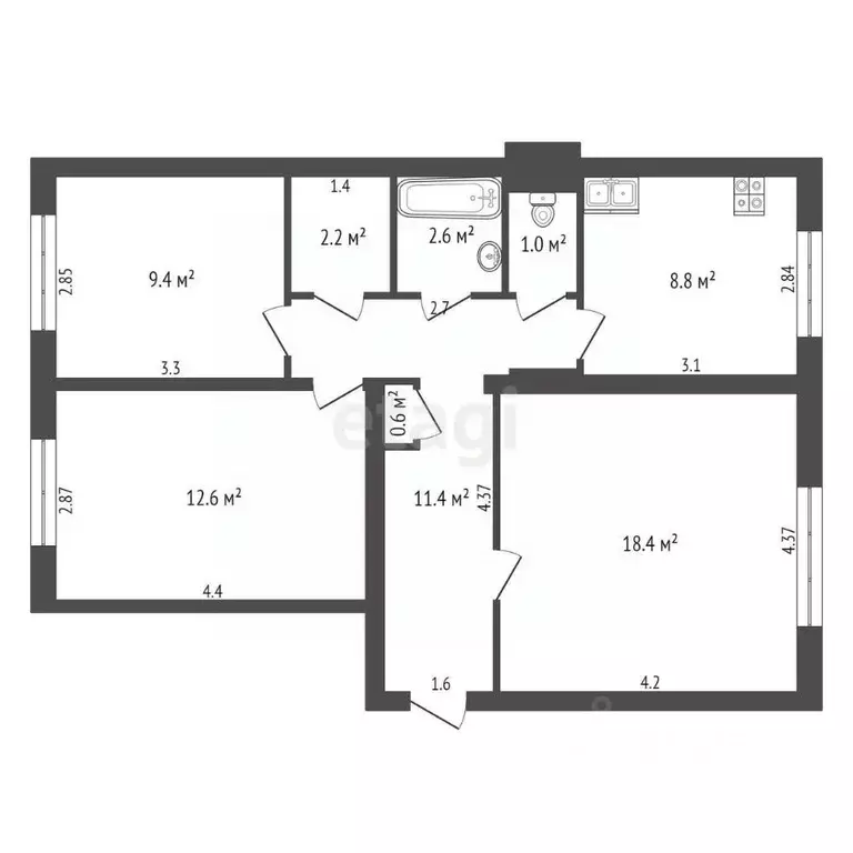 3-к кв. Забайкальский край, Чита Северный мкр, 59 (67.0 м) - Фото 1