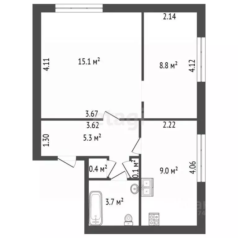 2-к кв. Санкт-Петербург Варшавская ул., 34 (42.4 м) - Фото 2