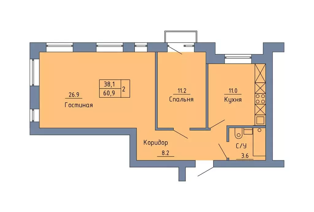 2-комнатная квартира: Оренбург, микрорайон Красный Городок, Станочный ... - Фото 0