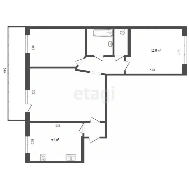 3-к кв. Татарстан, Набережные Челны бул. Кол Гали, 12 (53.7 м) - Фото 1