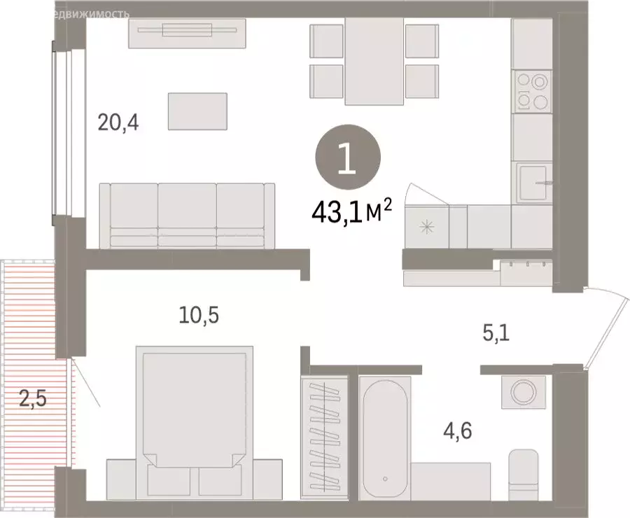 1-комнатная квартира: Новосибирск, улица Аэропорт (43.13 м) - Фото 1