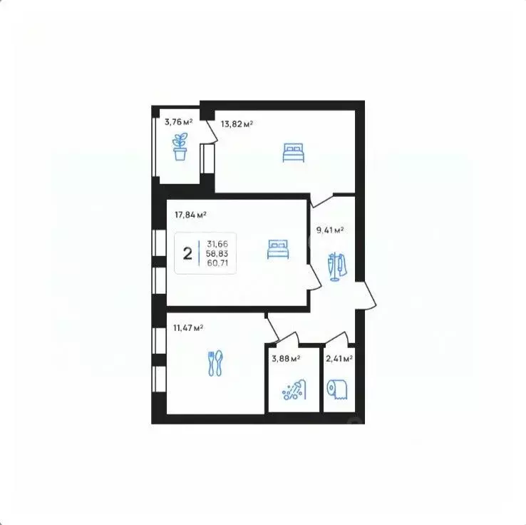 2-к кв. Липецкая область, Липецк ул. Железнякова, 8 (60.71 м) - Фото 2