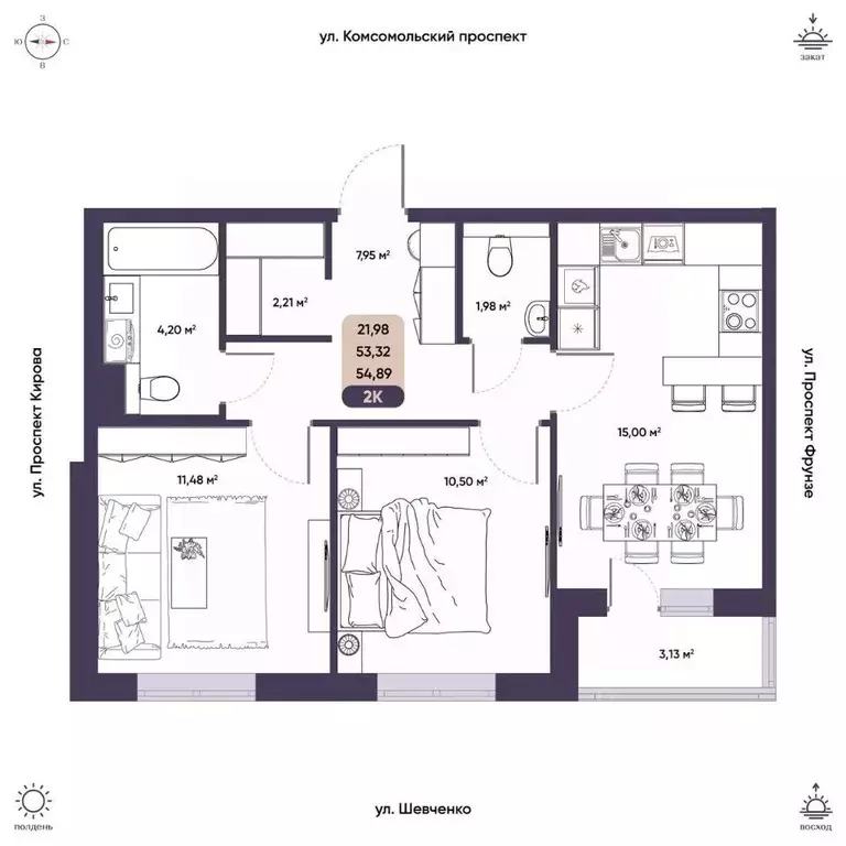 2-к кв. Томская область, Томск Енисейская ул., 35А (53.32 м) - Фото 1