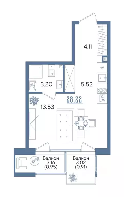 Студия Татарстан, Казань Авторы на Годовикова жилой комплекс (28.22 м) - Фото 2