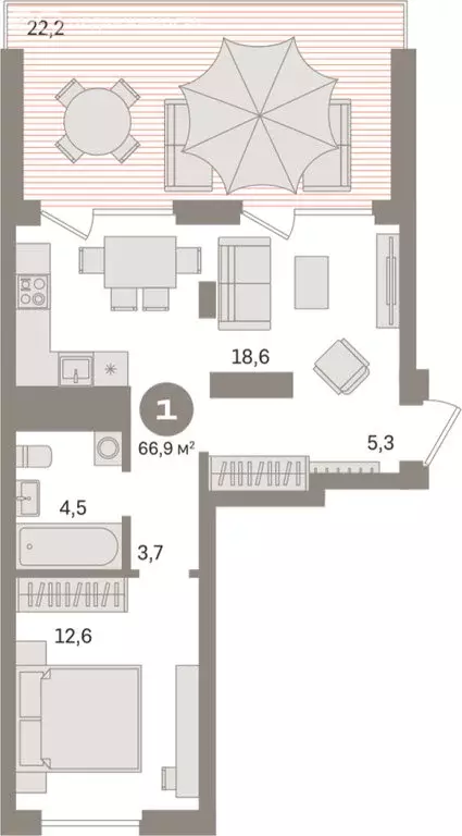 1-комнатная квартира: Екатеринбург, улица Академика Ландау, 7 (66.9 м) - Фото 1