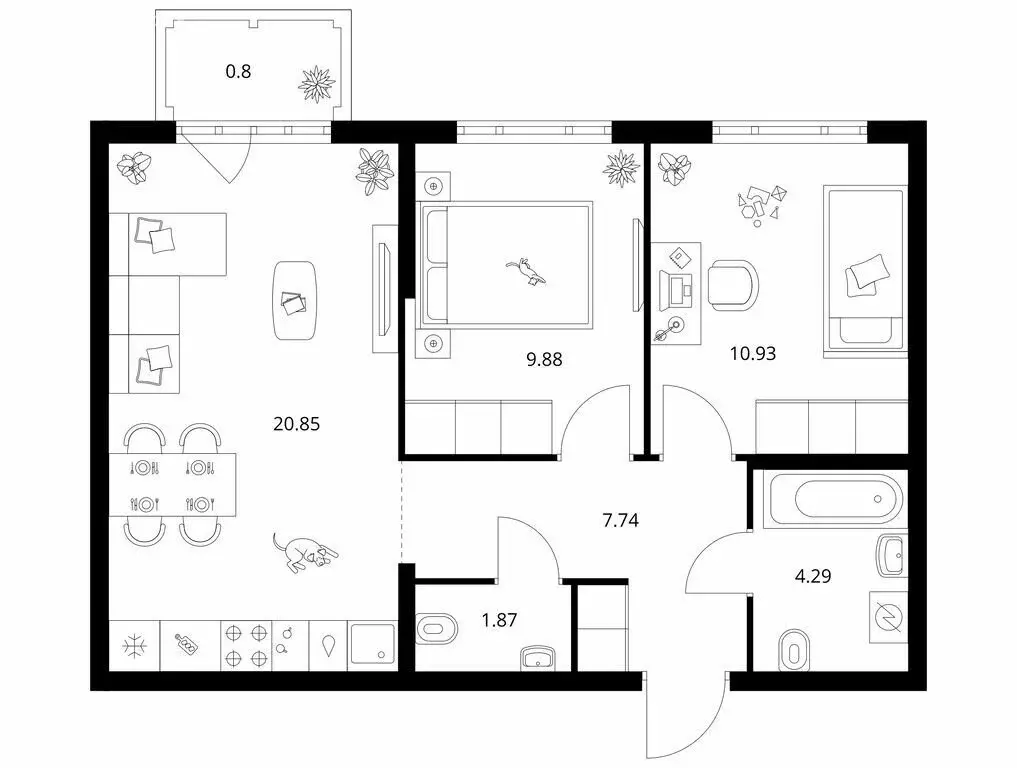 2-комнатная квартира: Новоселье, Невская улица, 14Б (56.36 м) - Фото 1