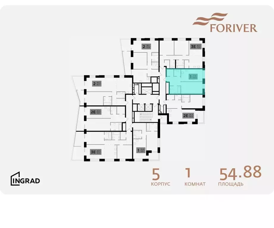 1-к кв. Москва Г мкр, Форивер жилой комплекс, 5 (54.88 м) - Фото 1
