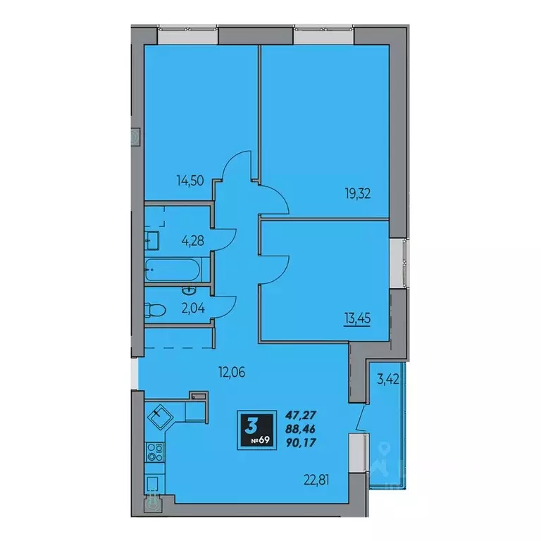 3-к кв. Мордовия, Саранск ул. Фурманова, 35 (90.3 м) - Фото 1