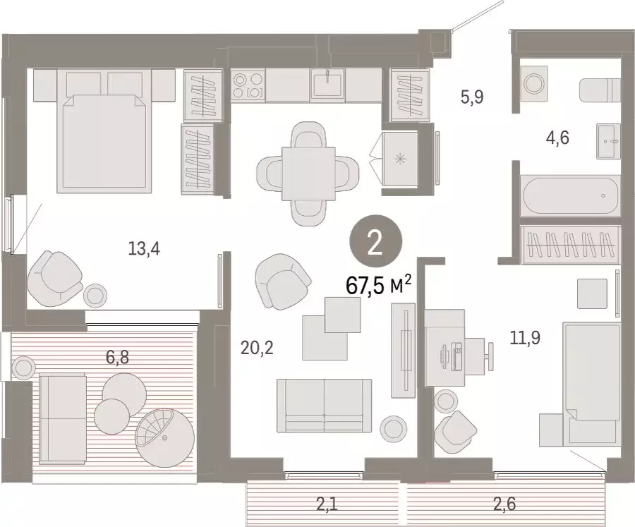 2-комнатная квартира: Екатеринбург, улица Гастелло, 19А (67.47 м) - Фото 1