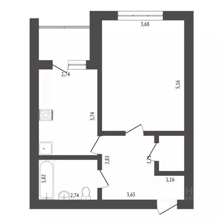 1-к кв. Тюменская область, Тюмень ул. Пермякова, 66 (43.0 м) - Фото 2