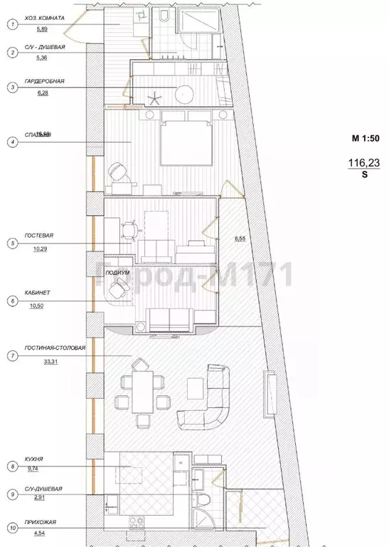3-к кв. Санкт-Петербург ул. Куйбышева, 33/8 (116.0 м) - Фото 2