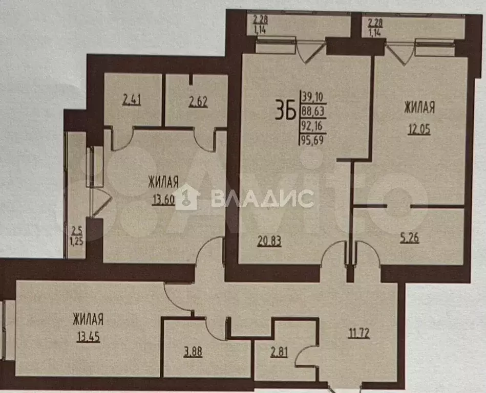 3-к. квартира, 95,7 м, 5/9 эт. - Фото 0