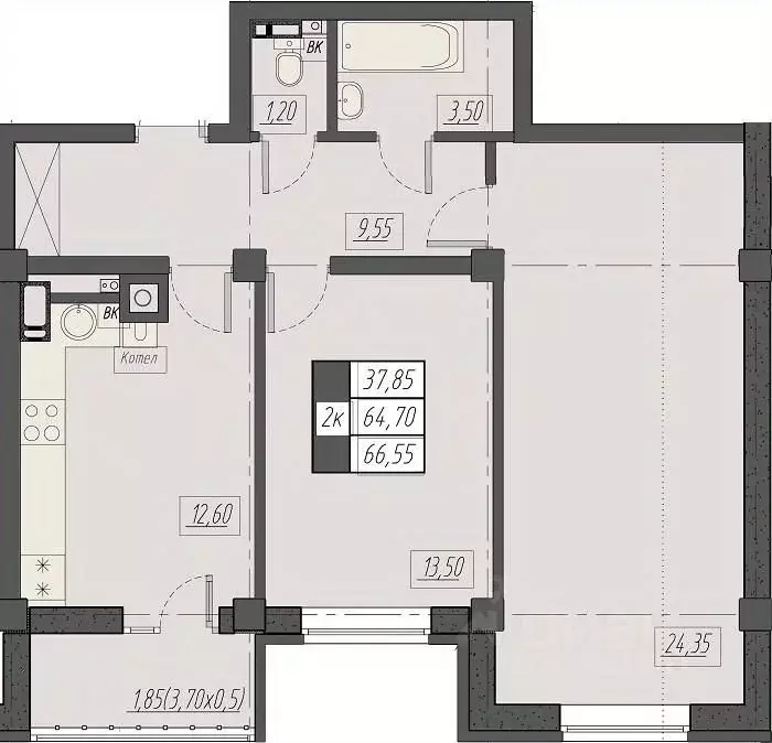 2-к кв. Ставропольский край, Пятигорск Новопятигорск мкр, Курортный ... - Фото 1