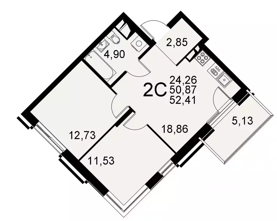 2-к кв. Тульская область, Тула Хлебная пл. (50.87 м) - Фото 0