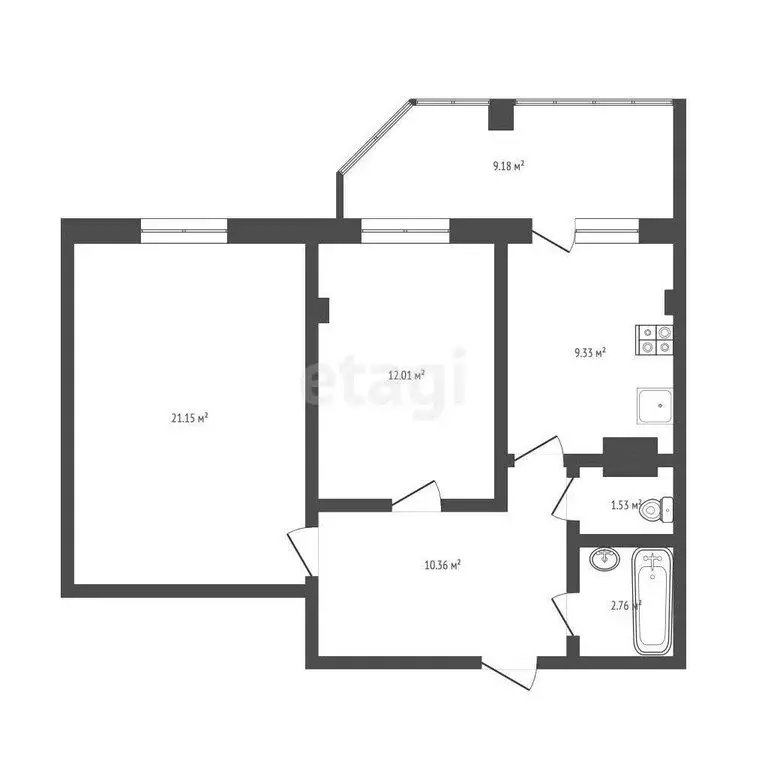 2-комнатная квартира: Тюмень, Пароходская улица, 4 (61.7 м) - Фото 1