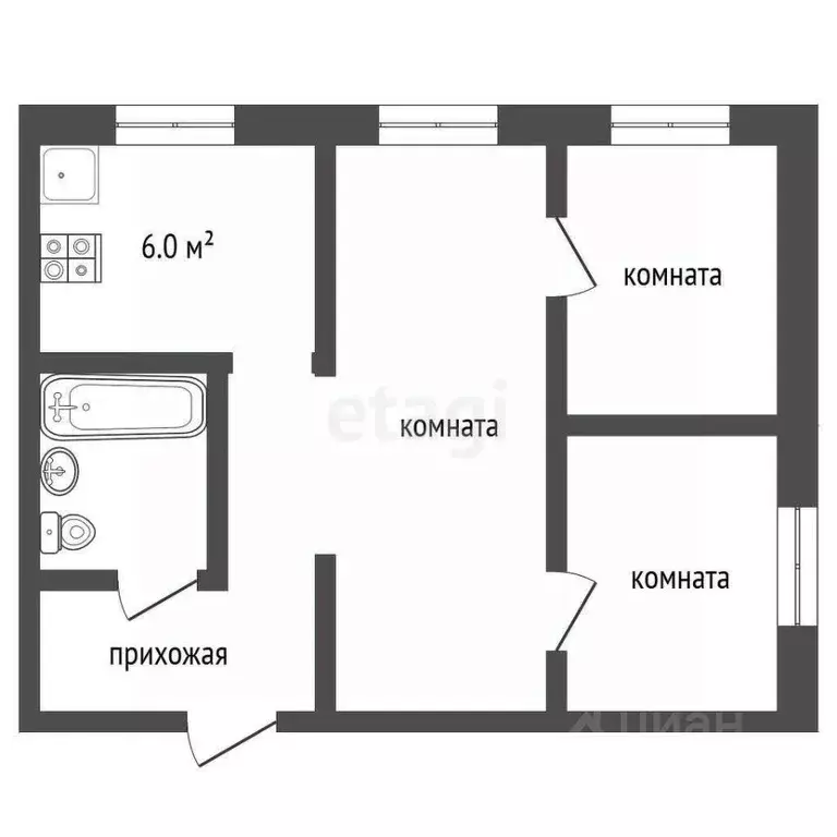 2-к кв. Томская область, Томск просп. Ленина, 200 (41.7 м) - Фото 1