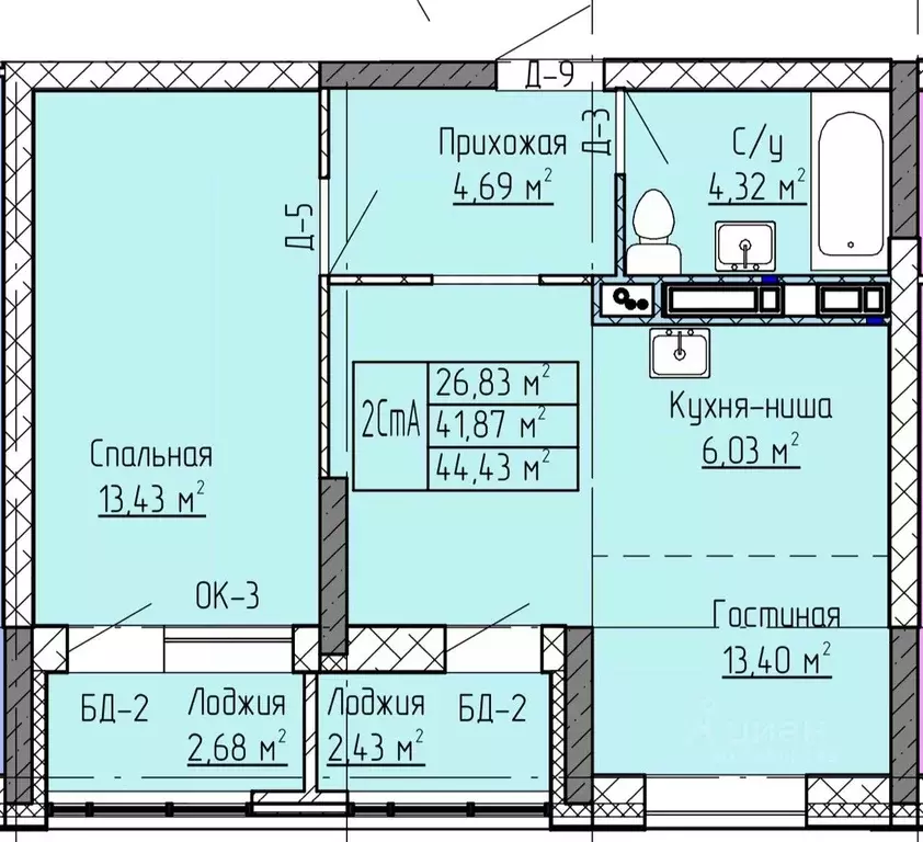 2-к кв. Татарстан, Нижнекамск ул. Баки Урманче, 12 (44.43 м) - Фото 0