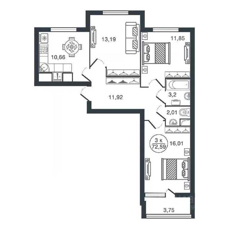 3-к кв. Тверская область, Тверь Южный мкр,  (72.59 м) - Фото 0