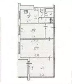 3-к. квартира, 55,3 м, 1/9 эт. - Фото 0