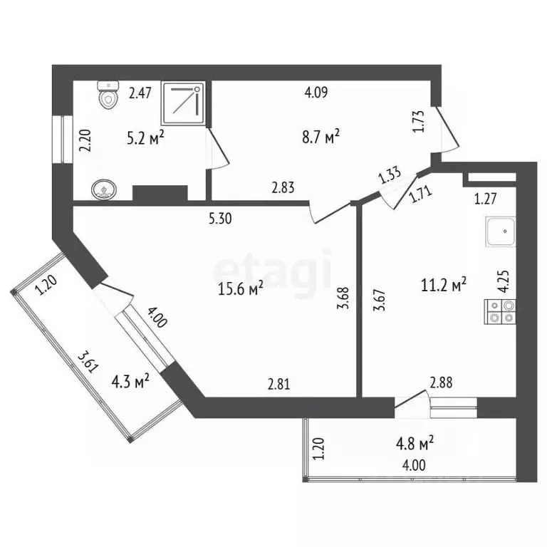 1-к кв. Севастополь проезд Колобова, 11 (40.7 м) - Фото 2