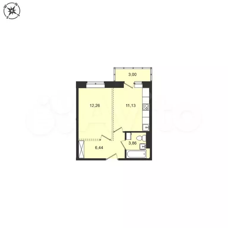 1-к. квартира, 37,6 м, 4/5 эт. - Фото 0
