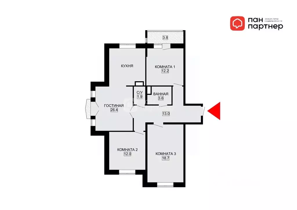 4-к кв. Ленинградская область, Гатчина Красносельское ш., 4Ак2 (87.8 ... - Фото 2