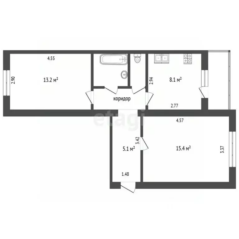 2-к кв. Орловская область, Орел ул. Шульгина, 145А (48.7 м) - Фото 2